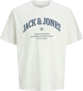 Jack & Jones Plus Size T-Shirt JJEDENVER GRAPHIC TEE SS O-NECK SN PLS, Herren, Gr. 4XL, cloud dancer, Jersey, Obermaterial: 100% Baumwolle, JACK & JONES PLUSSIZE, bedruckt, 
