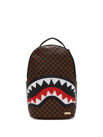 Sprayground check-pattern shark-print backpack - unisex - Mesh/Vegetal Leather - One Size - Brown
