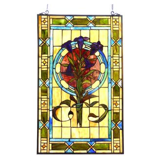 Chloe Lighting Tiffany-glass Tulips Design Window Panel 20x32