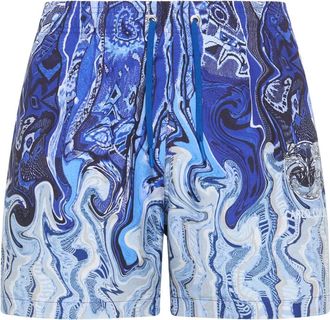 Carlo Colucci Badmode, Heren, Blauw, XL, Artistieke Gebreide Print Zwembroek