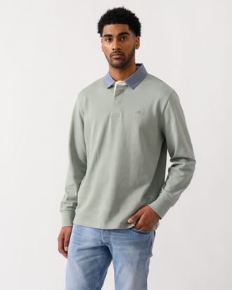 GANT Mens Regular Chambray Heavy Rugger in Sage Green Cotton - Size X-Large