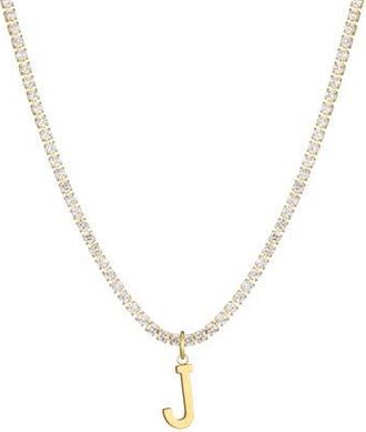 Adornia Initial Charm Tennis Necklace in Gold-J at Nordstrom Rack