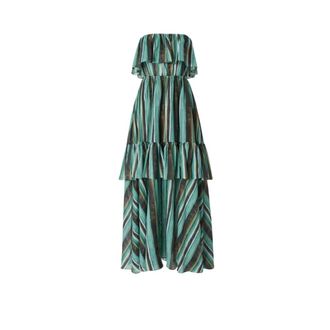 Pinko Maxi Dresses, female, Green, Size: M Long Muslin Dress with Brushed Striped Print