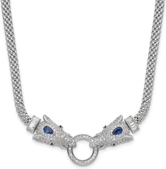Diamond2Deal Sterling Silver Blue and Clear Cubic Zirconia Elephant Head Necklace 18
