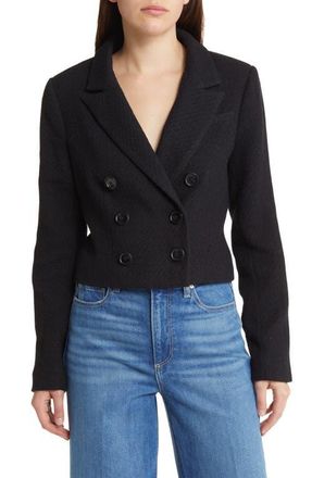 Paige Eclipse Crop Cotton Blend Boucl&eacute; Tweed Blazer in Black at Nordstrom, Size 4