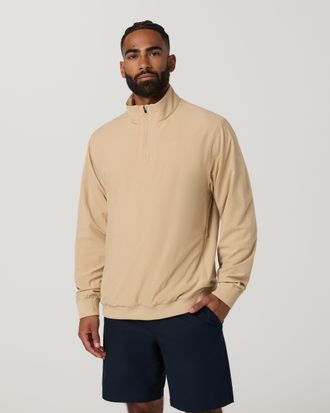 Vuori Clothing Venture Quarter Zip | Khaki Linen Texture | Medium
