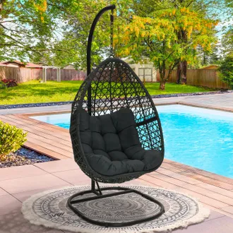 IDMarket Sill&oacute;n Luna Calado Suspendido Con Coj&iacute;n Gris