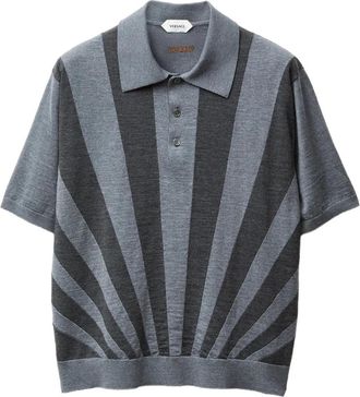 Versace Polo Shirts, male, Multicolor, Size: L Embroidered Intarsia Wool Knit Polo