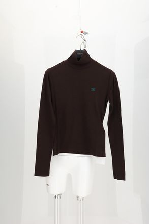 Celine Womens Turtleneck Wool Top Dark Chocolate-Deep Green Outer: Tops Chocolate/deep