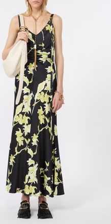 Sportmax Floral Stretch Satin Maxi Dress in Black at Nordstrom, Size 14