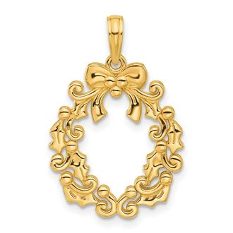 Diamond2Deal 14k Yellow Gold Polished Christmas Wreath Pendant
