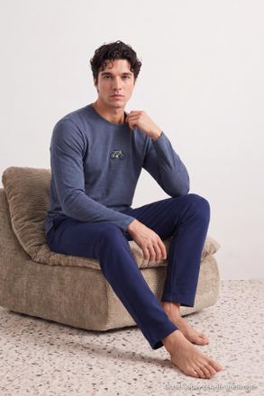 Trendyol MAN Heren Donkerblauw Met slogan Lang, Regular fit Pyjama- Sets