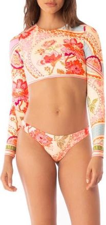 Maaji Spectacle Long Sleeve Crop Rashguard in Blue/Coral Multi at Nordstrom Rack, Size Medium