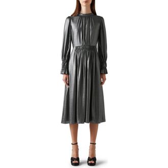 L.k. Bennett Louise Metallic Lam&eacute; Long Sleeve Midi Dress in Gunmetal at Nordstrom Rack, Size 8 Us / 12 Uk