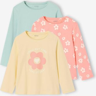 Vertbaudet 3er-Pack M&auml;dchen Shirts mit Print BASICS Oeko-Tex graublau