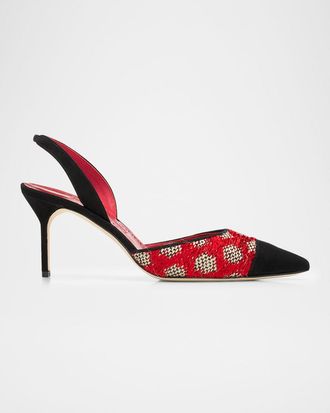 Manolo Blahnik 70mm Capsli Raffia and Suede Slingback Pumps