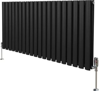 MonsterShop Oval Column Radiator & Valves - 600mm x 1200mm - Black