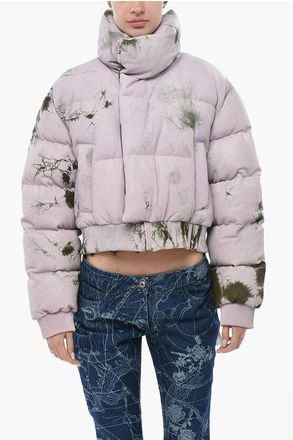 Off-white SEASONAL Leather Padded Jacket MARBLE With Hidden Closure size 40