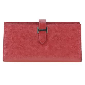 Hermès Red Color Epsom Leather Long Wallet (Bi-Fold) (Pre-Owned)