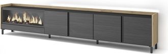 Skraut Home Skraut Home - Mueble Tv, Televisi&oacute;n, Muebles De Sal&oacute;n, Almacenaje, 315x35x61cm, Para Tv Hasta 80, Chimenea El&eacute;ctrica Xxl, Dise&ntilde;o Industrial, Led, Esti