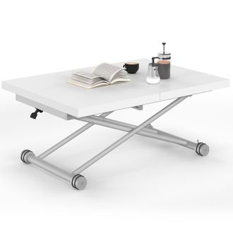 IDMarket Tavolino Allungabile E Trasformabile In Tavolo Da Pranzo Rettangolare Altura 100-160 Cm, Piano Bianco, Base Grigia Cromata