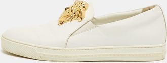 Versace White Leather Palazzo Medusa Slip On Sneakers