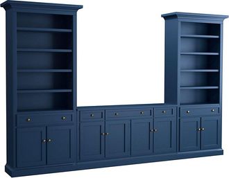 Ballard Designs Casa Florentina Josephina 3-Piece Media Console with Cabinet Bookcases - Saturated Slate Blue - Ballard Designs