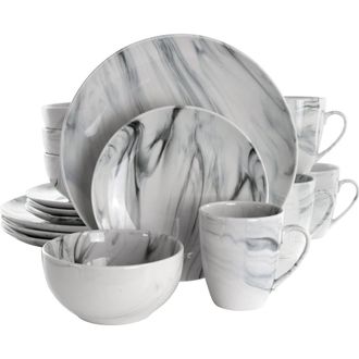 Elama Fine Marble 16 Piece Stoneware Dinnerware Set in White at Nordstrom