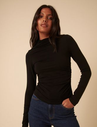 Nobody's Child Black Ruched Long Sleeve Top