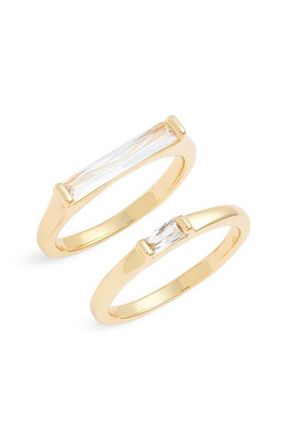 Nordstrom Set of 2 Cubic Zirconia Baguette Rings in Clear- Gold at Nordstrom, Size 7