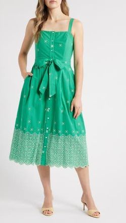 Julia Jordan Embroidered Cotton Midi Sundress in Green at Nordstrom Rack, Size 12