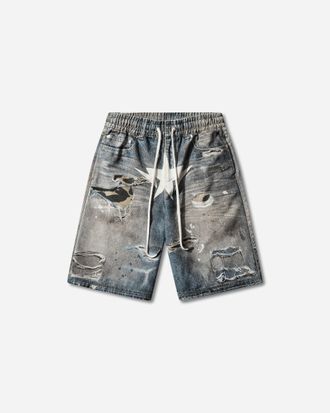 A Bathing Ape Men s Bape Sta Fake Print Relaxed Fit Shorts Light Indigo
