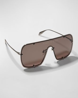 Alexander McQueen Studded Logo Metal Shield Sunglasses