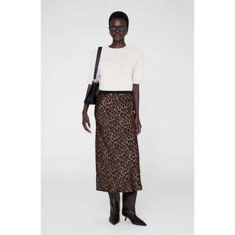 Anine Bing Bar Silk Skirt in Black /Brown Leopard at Nordstrom, Size X-Small