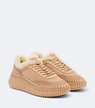Chlo&eacute; Chlo&eacute; Nama shearling-lined suede platform sneakers