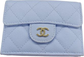 Chanel Light Blue Grained Calfskin Wallet (Tri-Fold) (Pre-Owned)