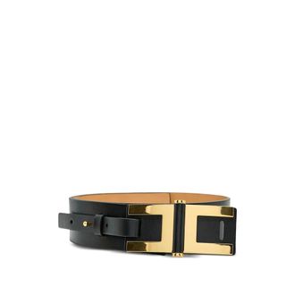 Elisabetta Franchi Accessoires, Dames, Zwart, L, Leer, Logo-plaque Riem