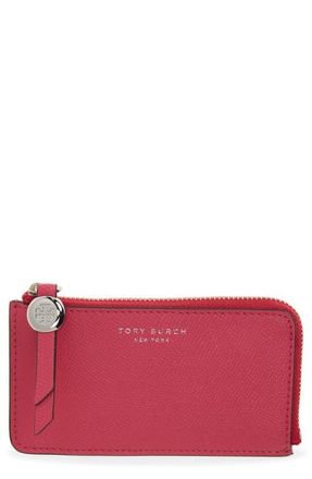 Tory Burch Romy Leather Zip Card Case in Bright Pink at Nordstrom