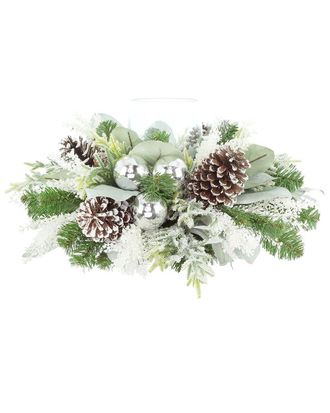 Creative Displays Inc. Handcrafted Holiday Candleholder Centerpiece With Evergreen, Pinecones & Ornaments