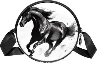 Generic Circle Crossbody Bag for Women, Horse Print Small Sling Bag Daypack with Zipper Adjustable Shoulder Straps Casual Ladies Girls Round Purse