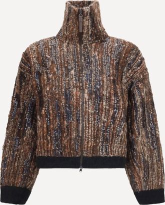 Brunello Cucinelli Cardigan traforato con zip Woman L