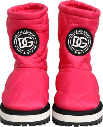 Dolce & Gabbana Pink White Viscose Padded Mid Calf Boots Womens Shoes