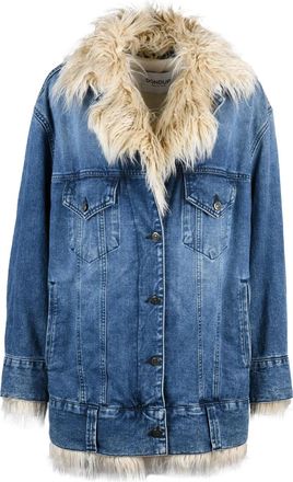 Dondup Denim Overcoat with Fur - Light Blue