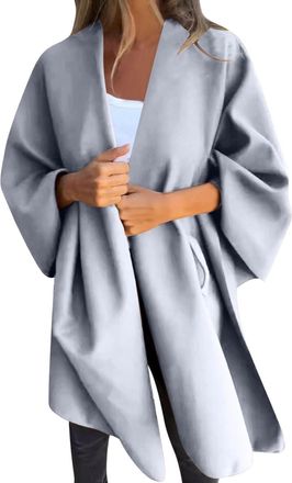 Generic Womens Open Front Cardigan Coat Oversized Bat Sleeve Overcoat Warm Blanket Shawl Wrap Fall Winter Cape (Grey, L)