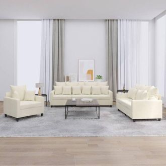 vidaXL Vidaxl - Set di Divani 3 pz con Cuscini Crema in Velluto