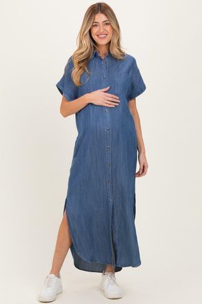 Pinkblush Chambray Button Down Shirt Dress in Blue at Nordstrom, Size Medium