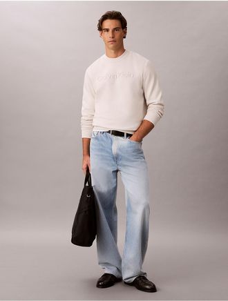 Calvin Klein Jeans Calvin Klein Mens Fleece Embossed Crewneck Sweater - White - XL