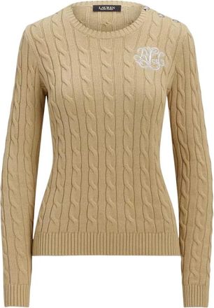 Ralph Lauren Katoenen trui met kabelbreisel - Dames - Ronde hals truien - Beige - XL - Katoen - Truien & Vesten