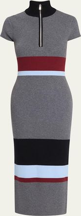 Toccin Dasha Striped Turtleneck Knit Midi Dress