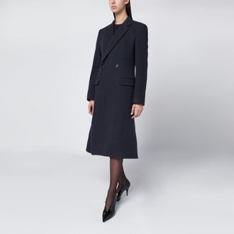 Balenciaga Cappotto Midi Godet in lana blu navy
